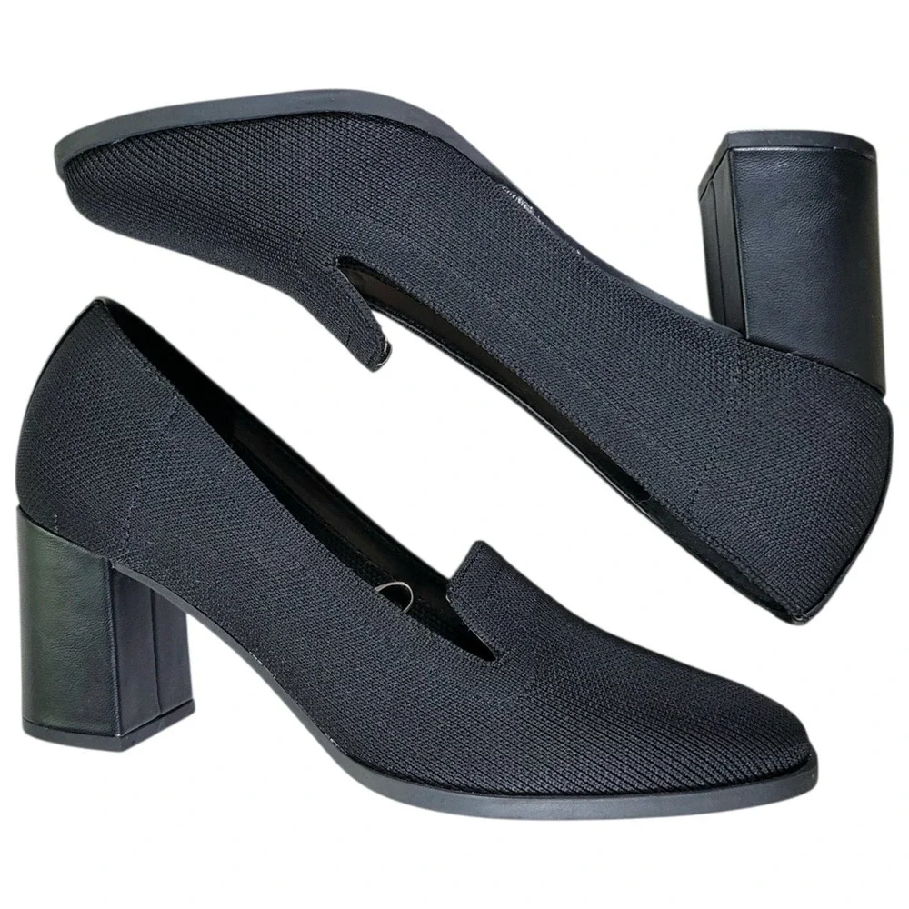 Adrienne Vittadini Brittiny Pumps Women 7M Black Knit Block Heel Loafer Business